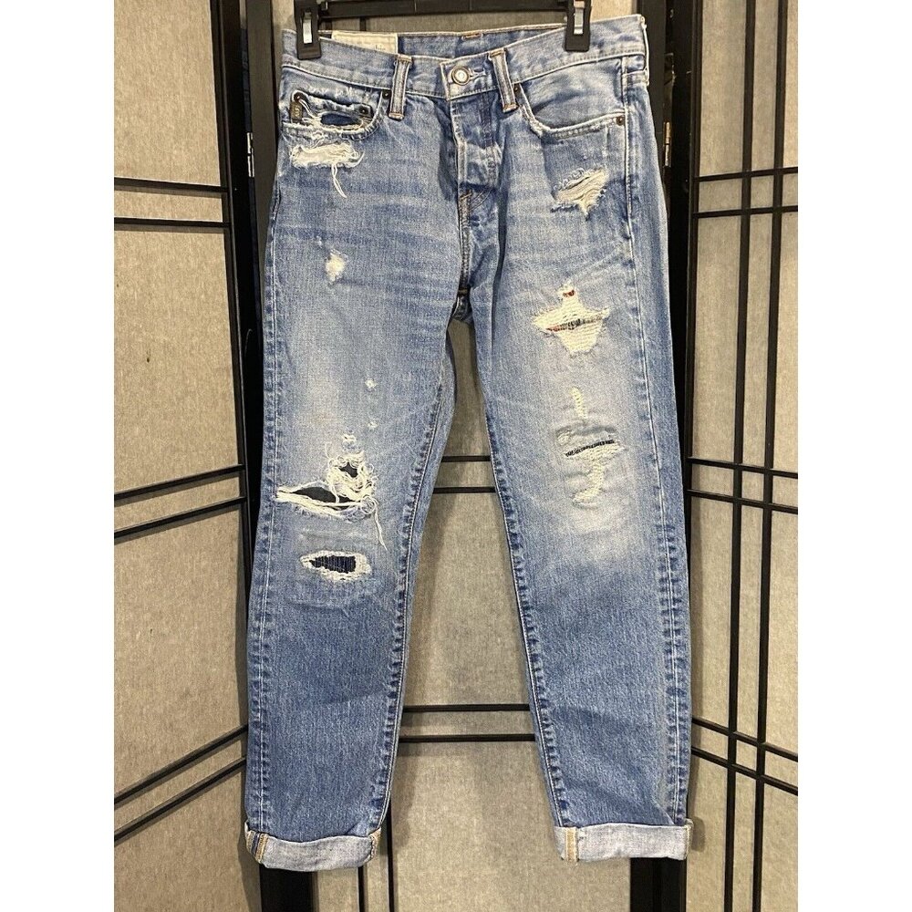 Abercrombie & Fitch Jeans Mens 28 X 30 Blue Button Fly The A&F Skinny Distressed - Picture 1 of 9